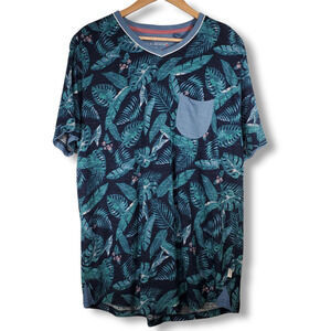 American Republic Tropical Leaf Print Short Sleeve T-Shirt Green Blue Size XL